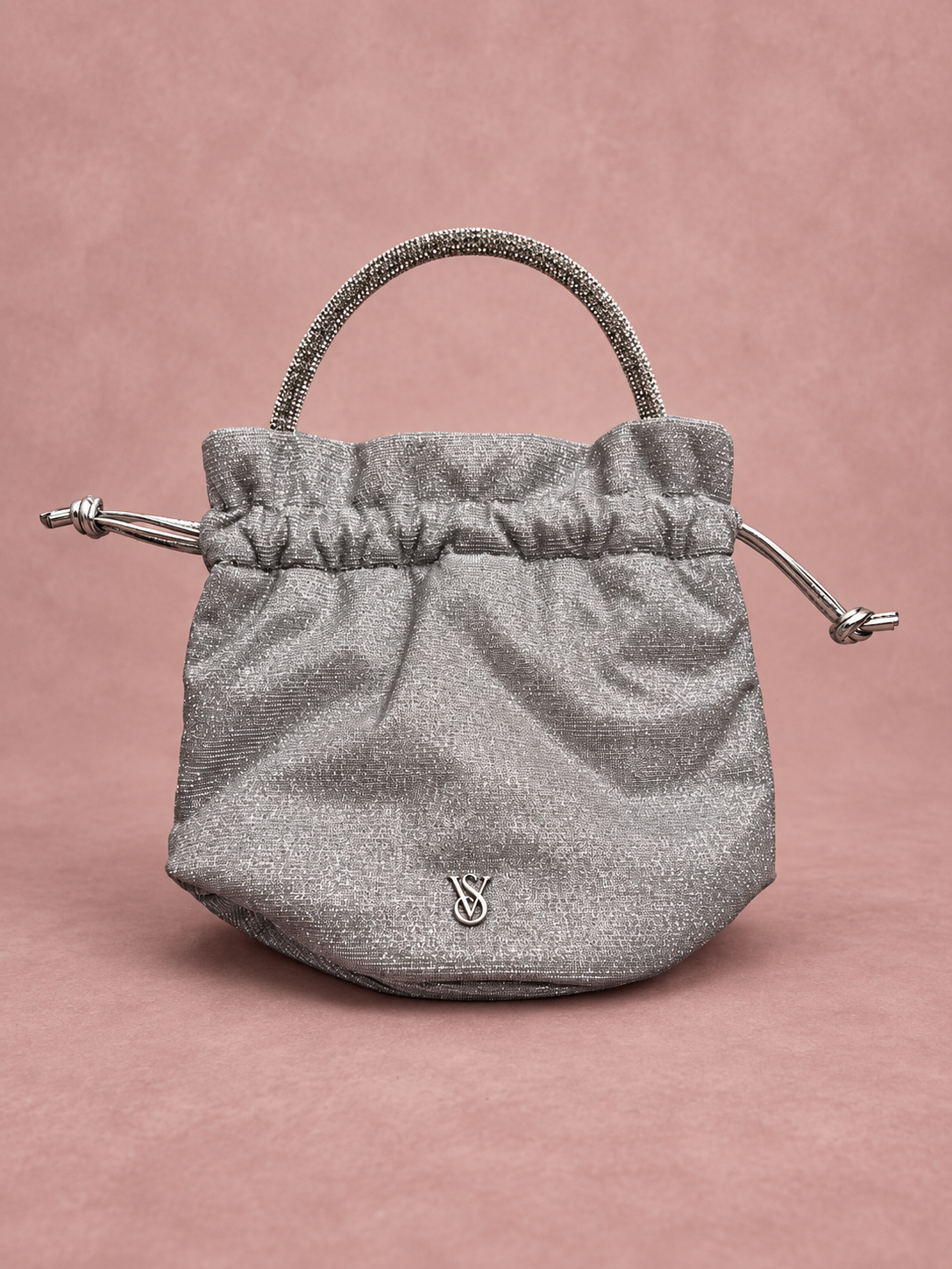 Bolso plateado V'S abierto, frente