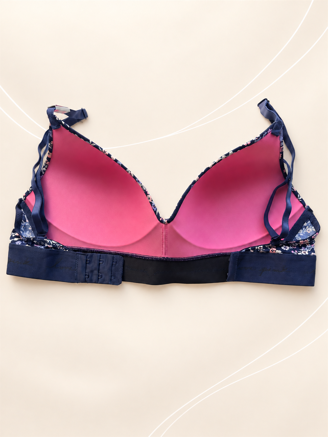 Corpiño V'S PINK azul marino floral — dorso auténtico