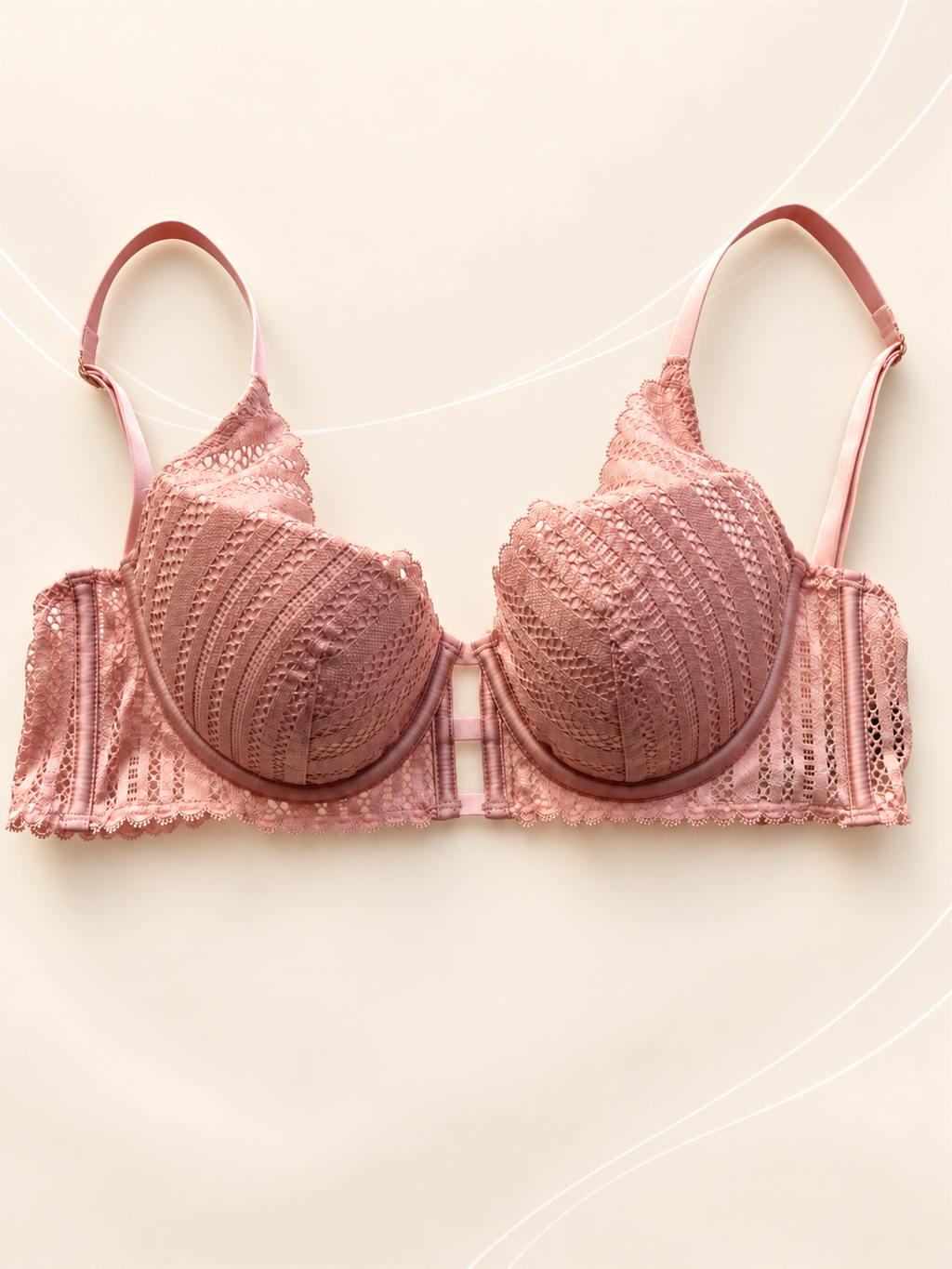Corpiño rosa de encaje con tiras — frente