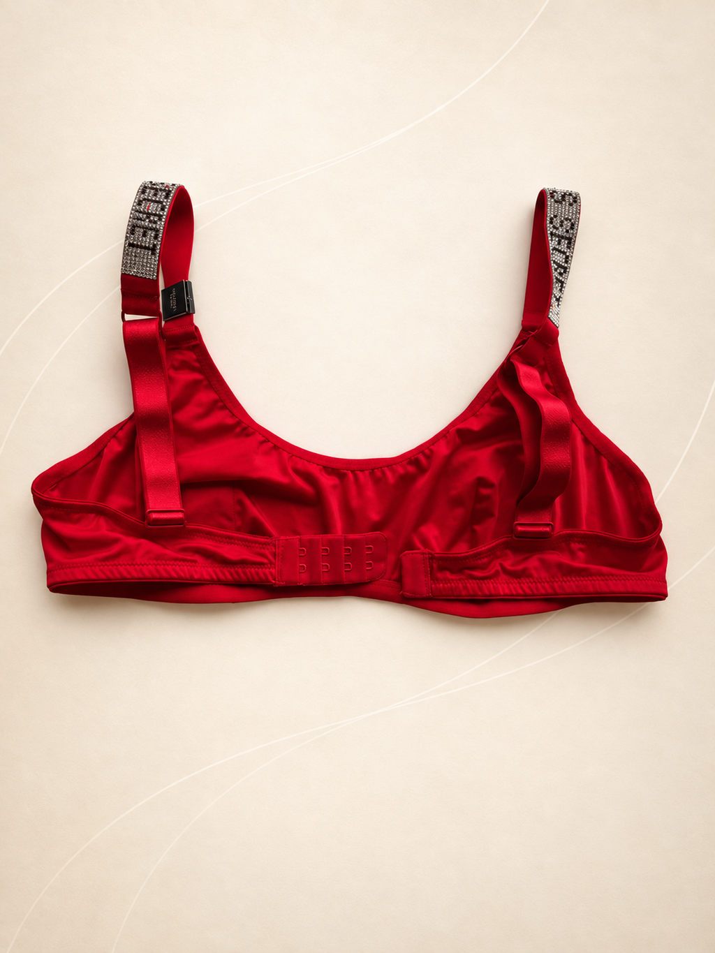 Corpiño V'S Rojo satinado con breteles estampados, vista posterior
