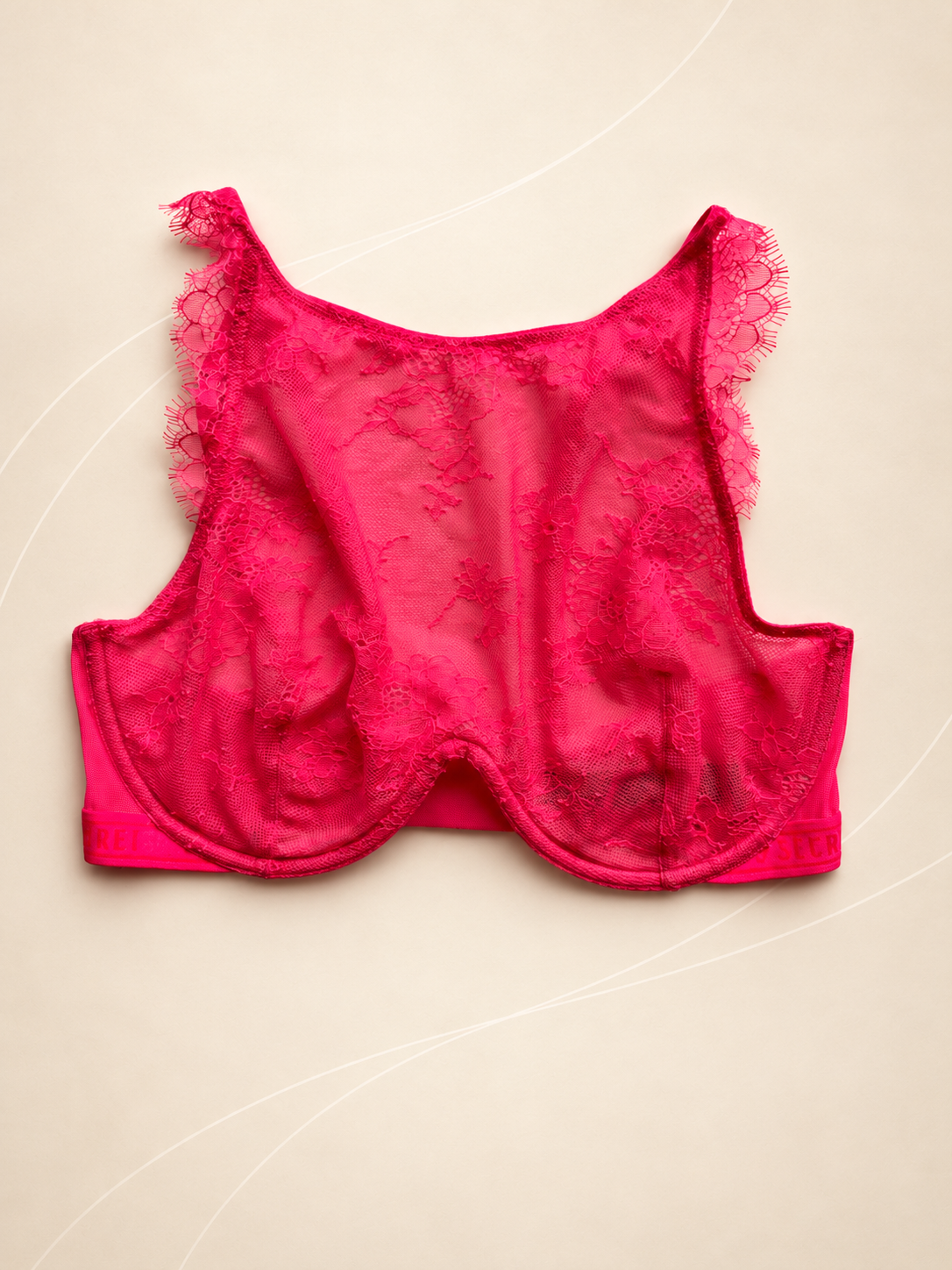Corpiño V'S Fucsia de encaje con escote alto, vista frontal