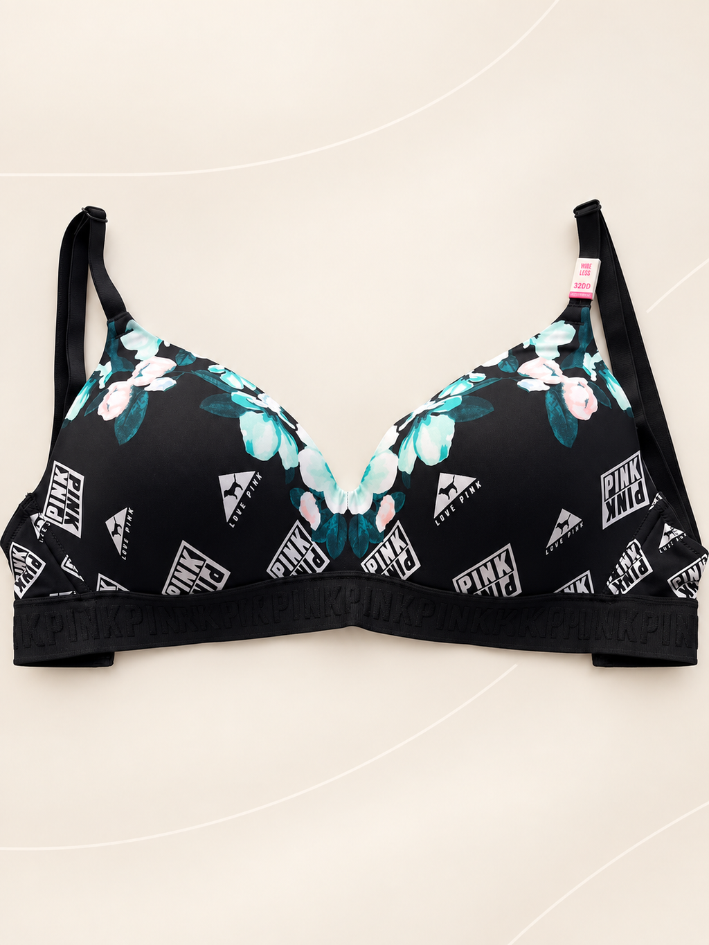 Corpiño V'S PINK negro floral — frente