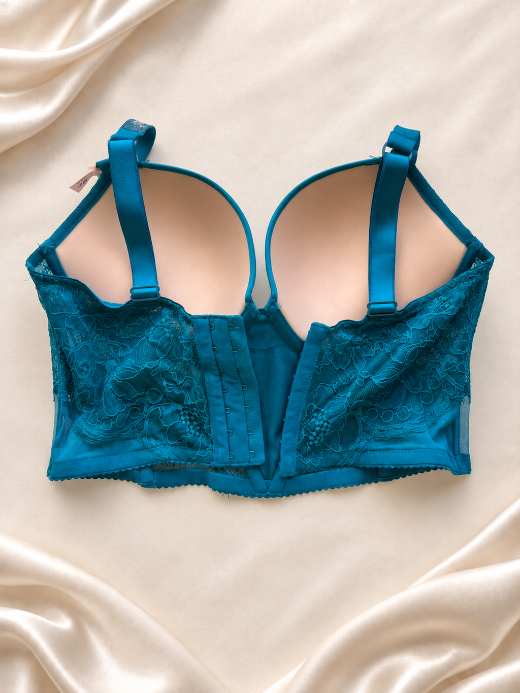 Corset Turquesa con Copas Lisas y Encaje, vista posterior