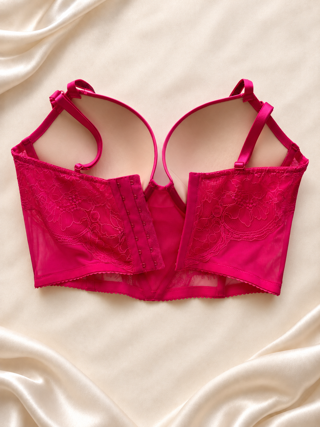 Corset Rosa con Copas Lisas y Encaje, vista posterior