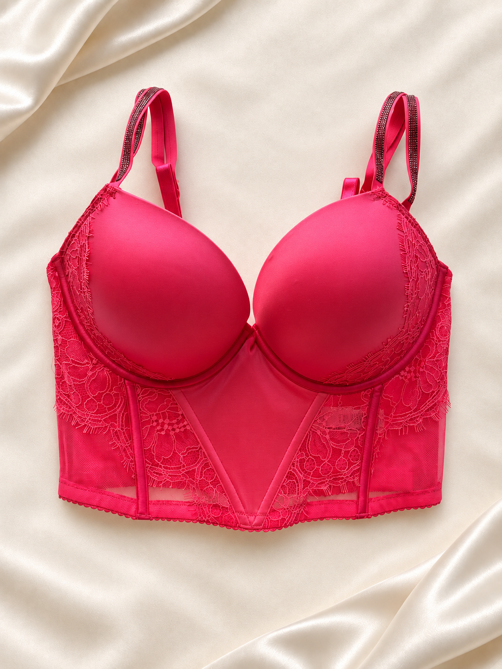 Corset Rosa con Copas Lisas y Encaje, vista frontal