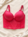 Corset Rosa con Copas Lisas y Encaje, vista frontal