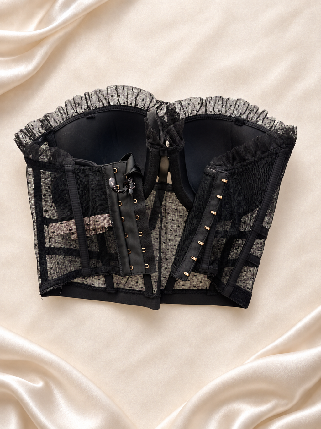 Corset Negro Strapless de Tul con Lunares, vista posterior