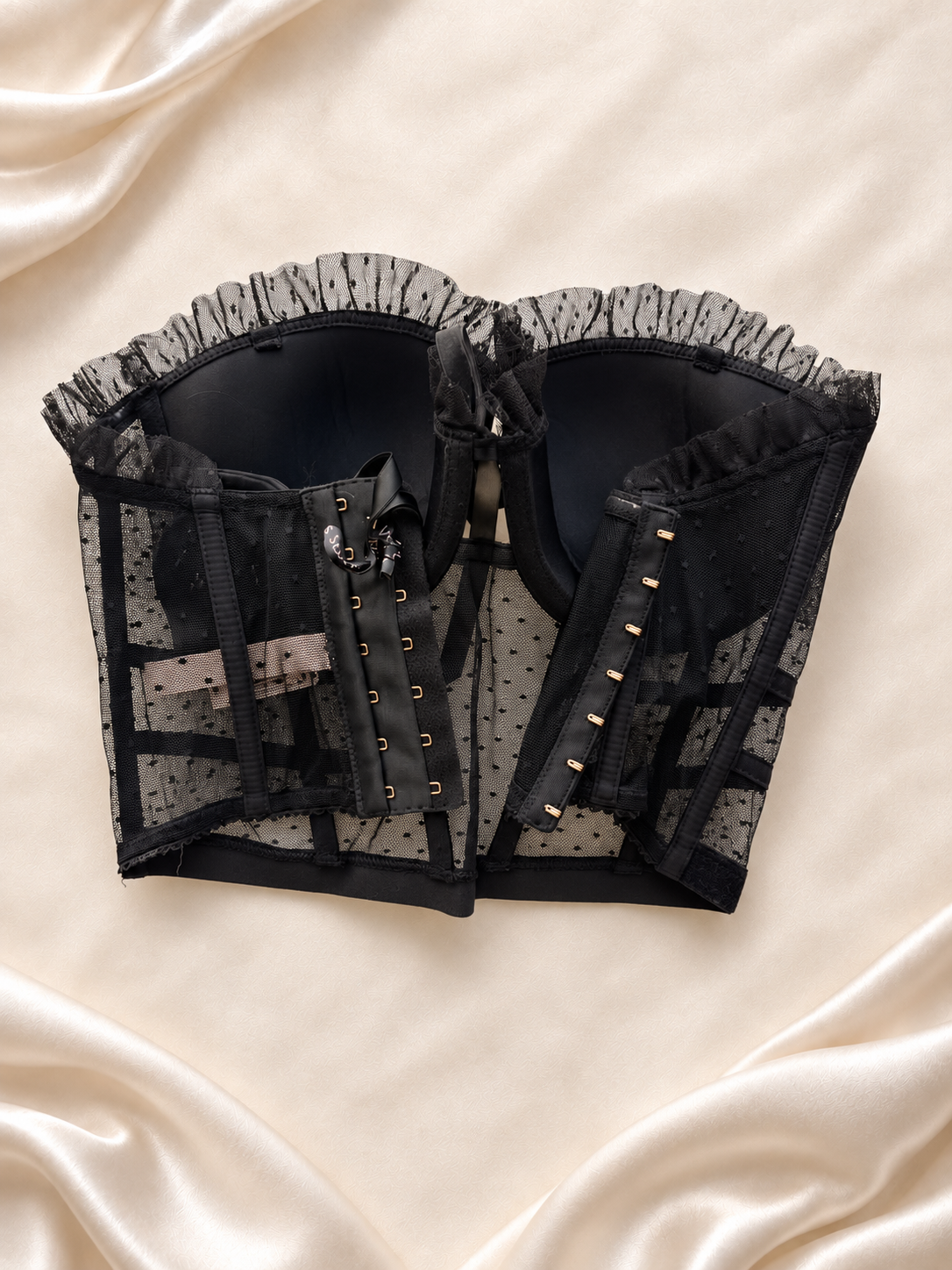 Corset Negro Strapless de Tul con Lunares, vista posterior