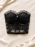 Corset Negro Strapless de Tul con Lunares, vista frontal