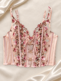 Corset V'S Rosa con Bordado Floral, vista frontal sobre fondo marfil