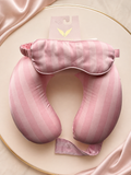 Set de Viaje V'S Almohada Cervical y Antifaz Rosa a Rayas