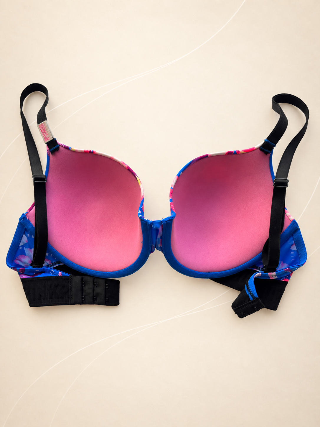 Corpiño V'S PINK azul floral con aro — dorso auténtico