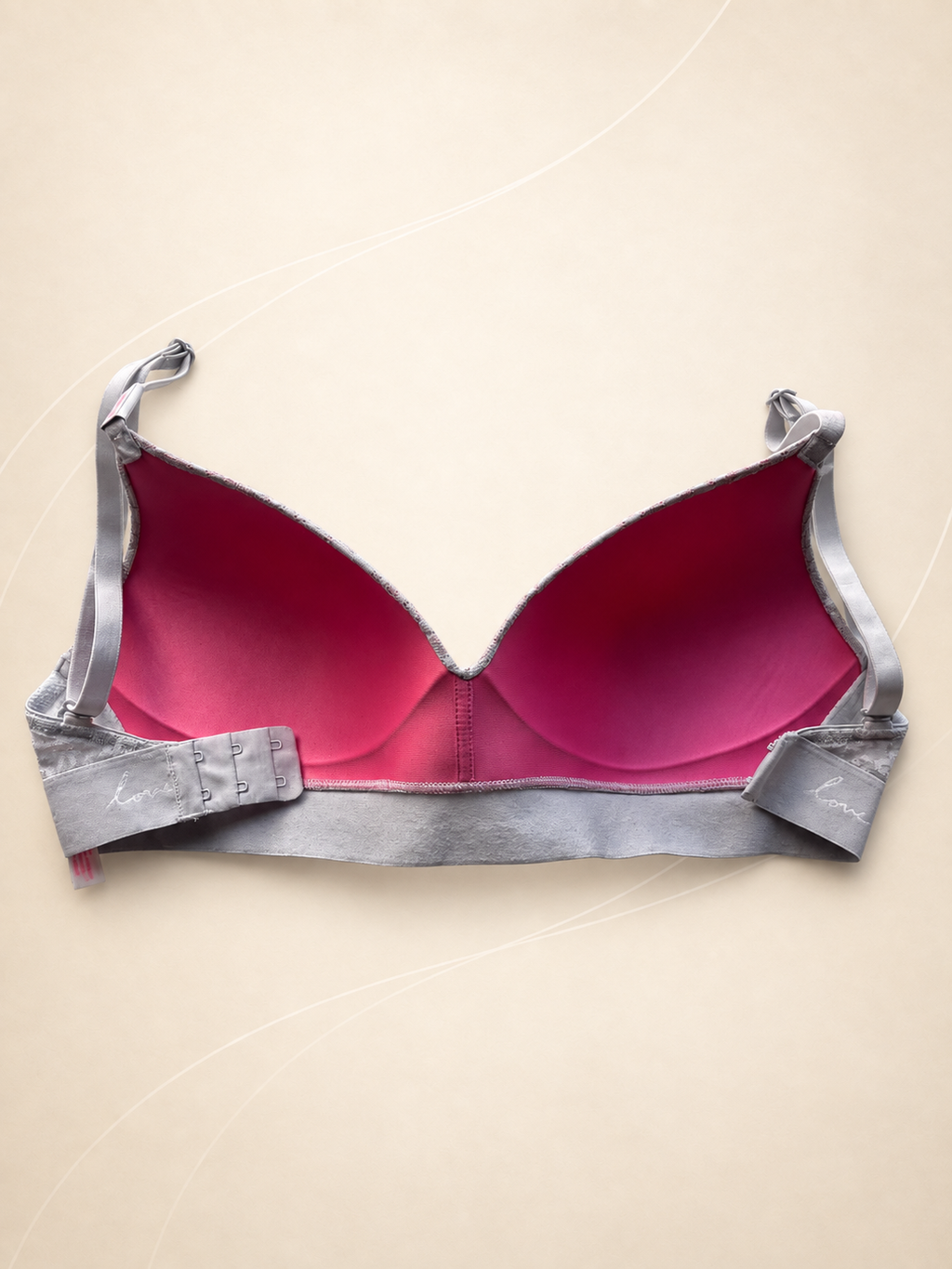 Corpiño V'S PINK gris de encaje sin aro — dorso auténtico