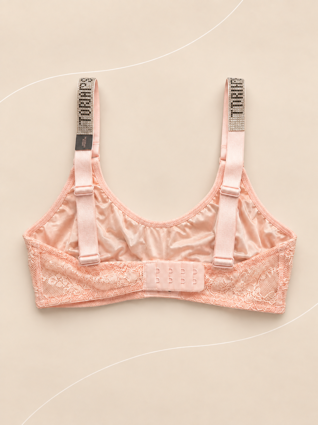 Top V'S de Encaje Rosa Nude con Breteles Brillantes, vista dorso