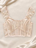 Corset V'S Blanco de Encaje con Cordón, vista frontal sobre fondo marfil