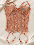 Corset V'S Nude de Encaje con Portaligas, vista frontal sobre fondo marfil