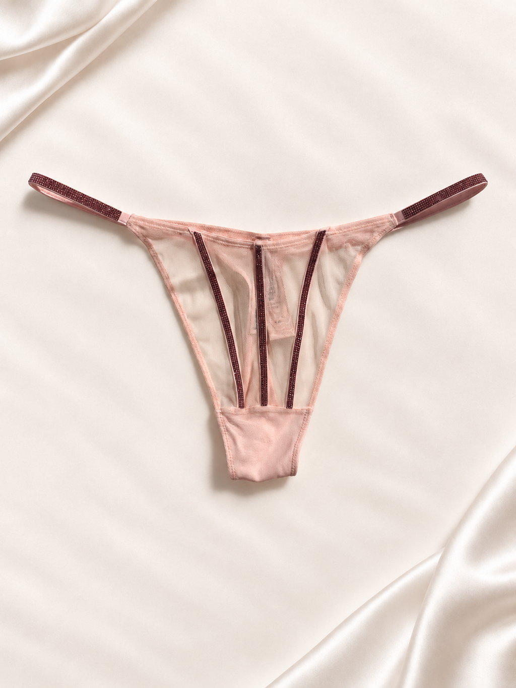 Frente de Panti V'S rosa satinado con tiras dobles
