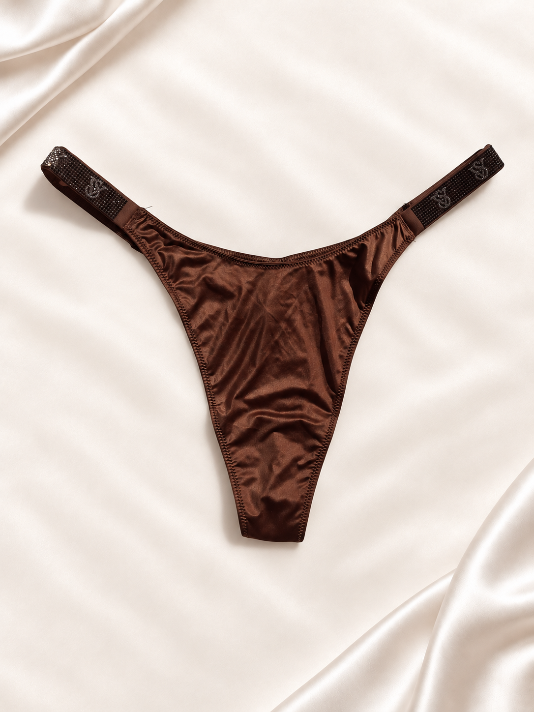 Frente de Panti V'S marrón satinado con tiras finas