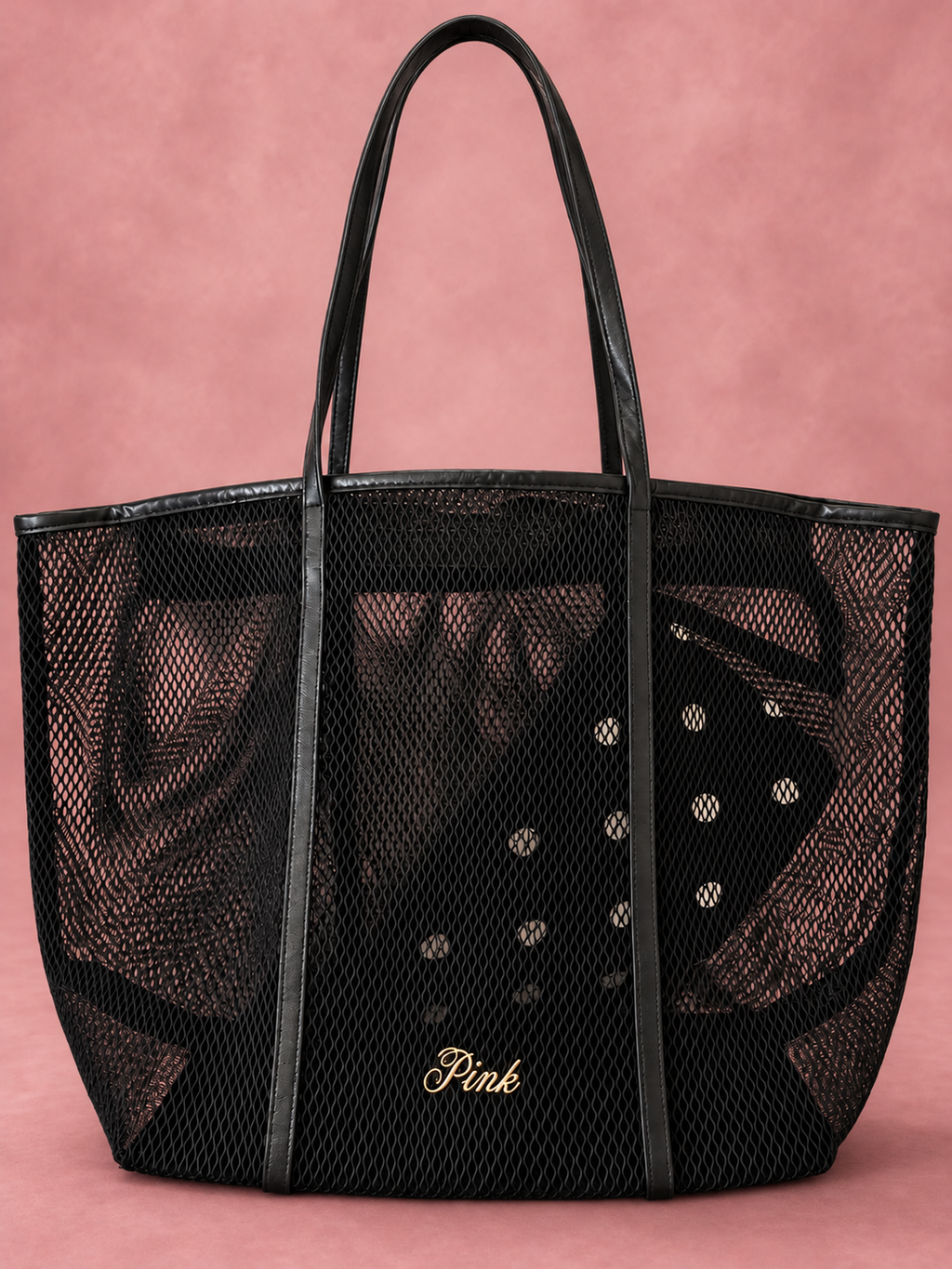 Tote PINK Black Mesh frente con sombra suave