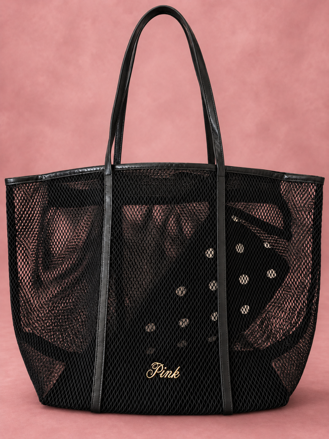 Tote PINK Black Mesh frente con sombra suave