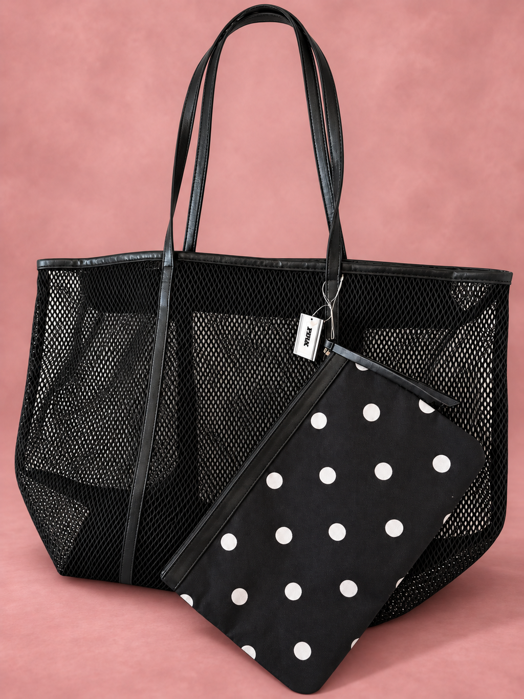 Tote PINK Black Mesh dorso con sombra suave
