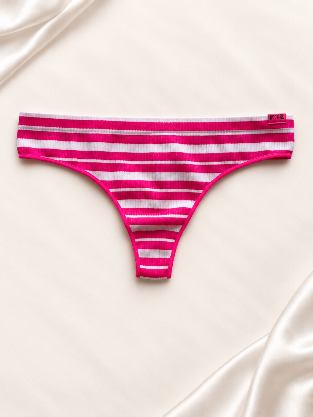 Panti PINK Fucsia a rayas con abertura central, vista posterior