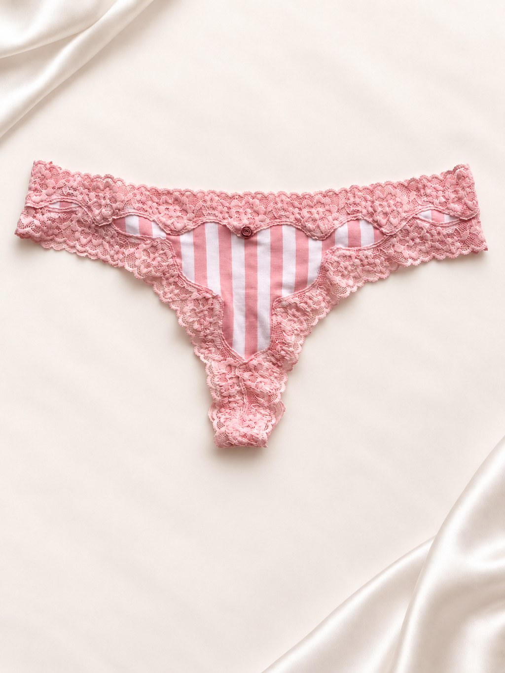 Panti PINK Rosa de encaje con rayas, vista frontal