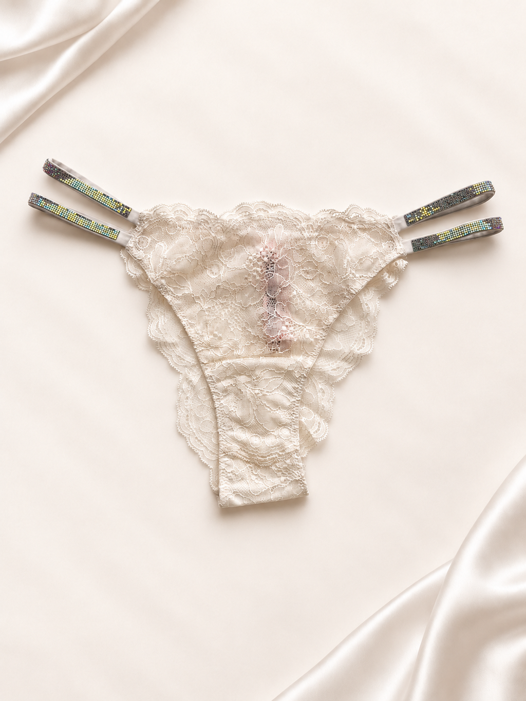 Panti V'S Marfil de encaje con laterales dobles, vista frontal