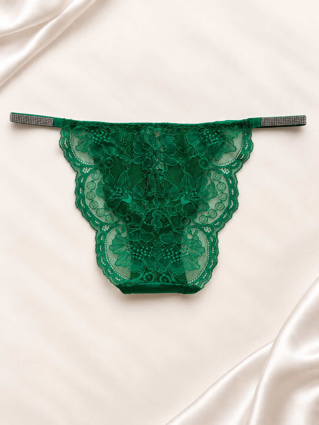 Panti V'S Verde esmeralda con encaje lateral, vista posterior