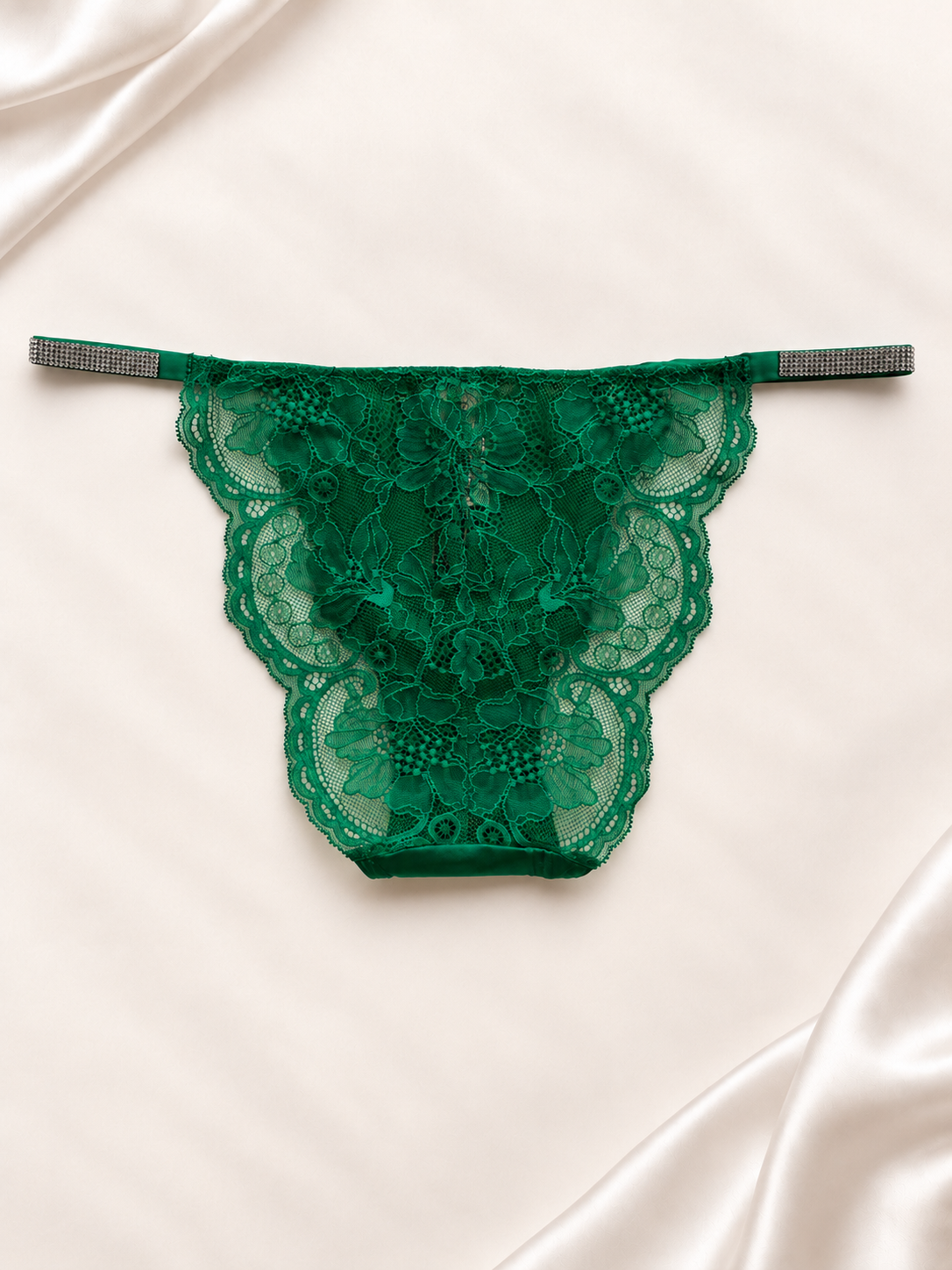 Panti V'S Verde esmeralda con encaje lateral, vista posterior
