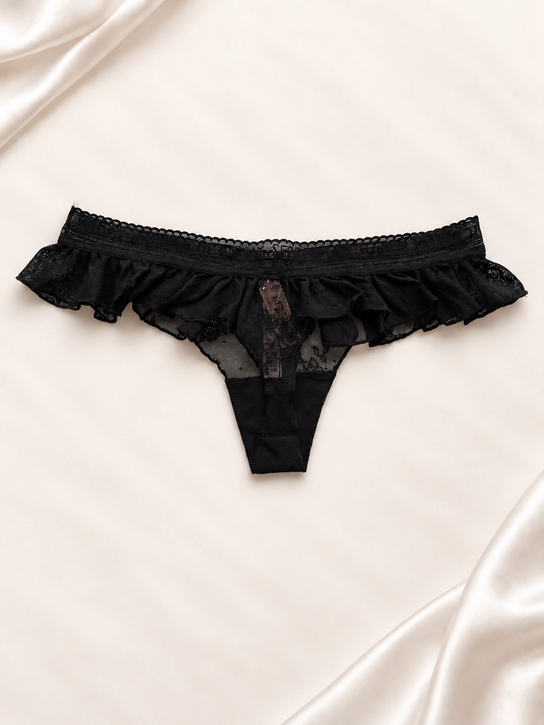 Panti V'S Negro con volados de tul, vista posterior
