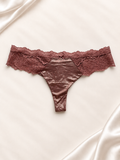 Panti V'S Marrón satinado con cintura de encaje, vista frontal