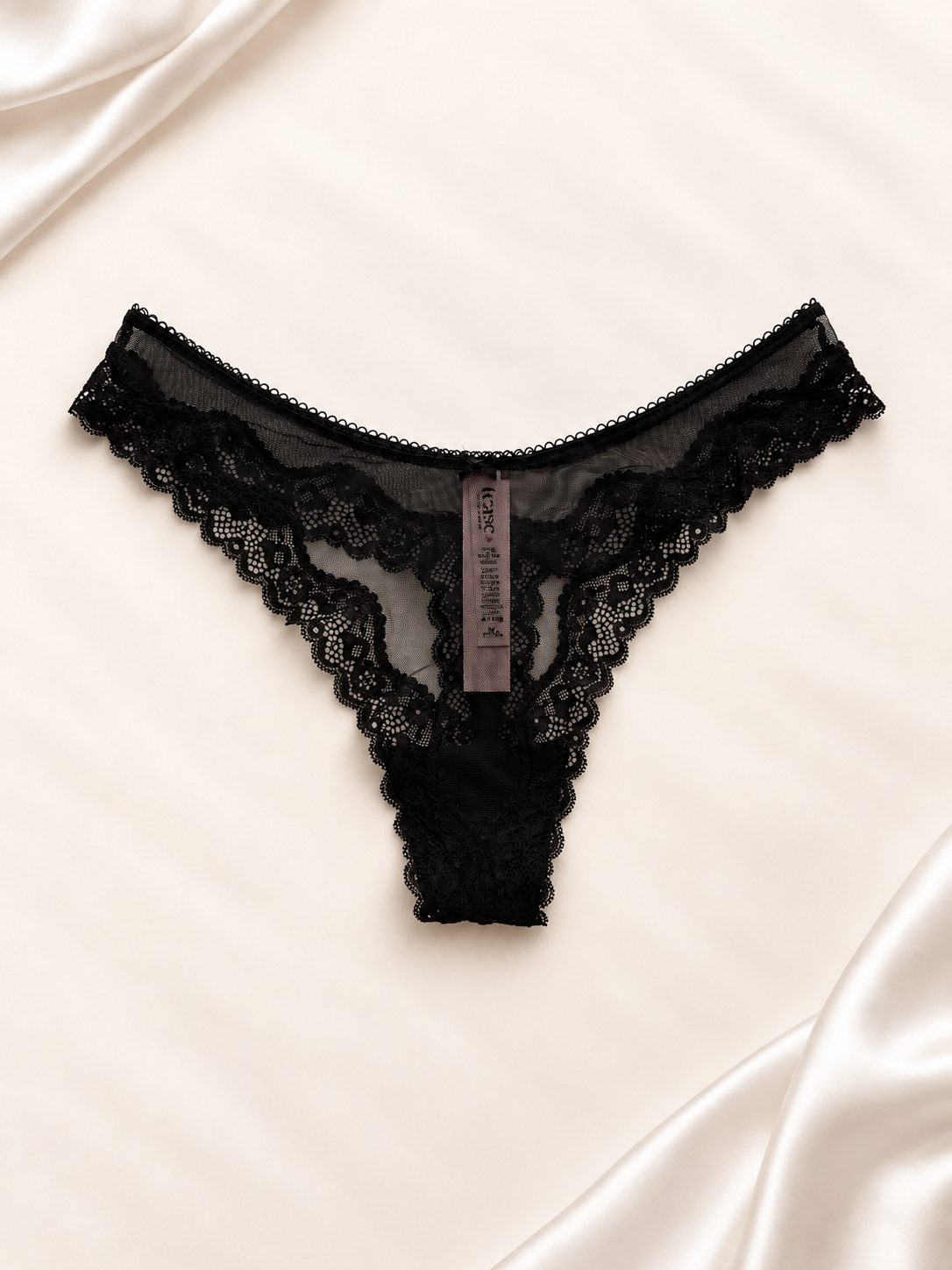 Panti V'S Negro de encaje floral, vista posterior