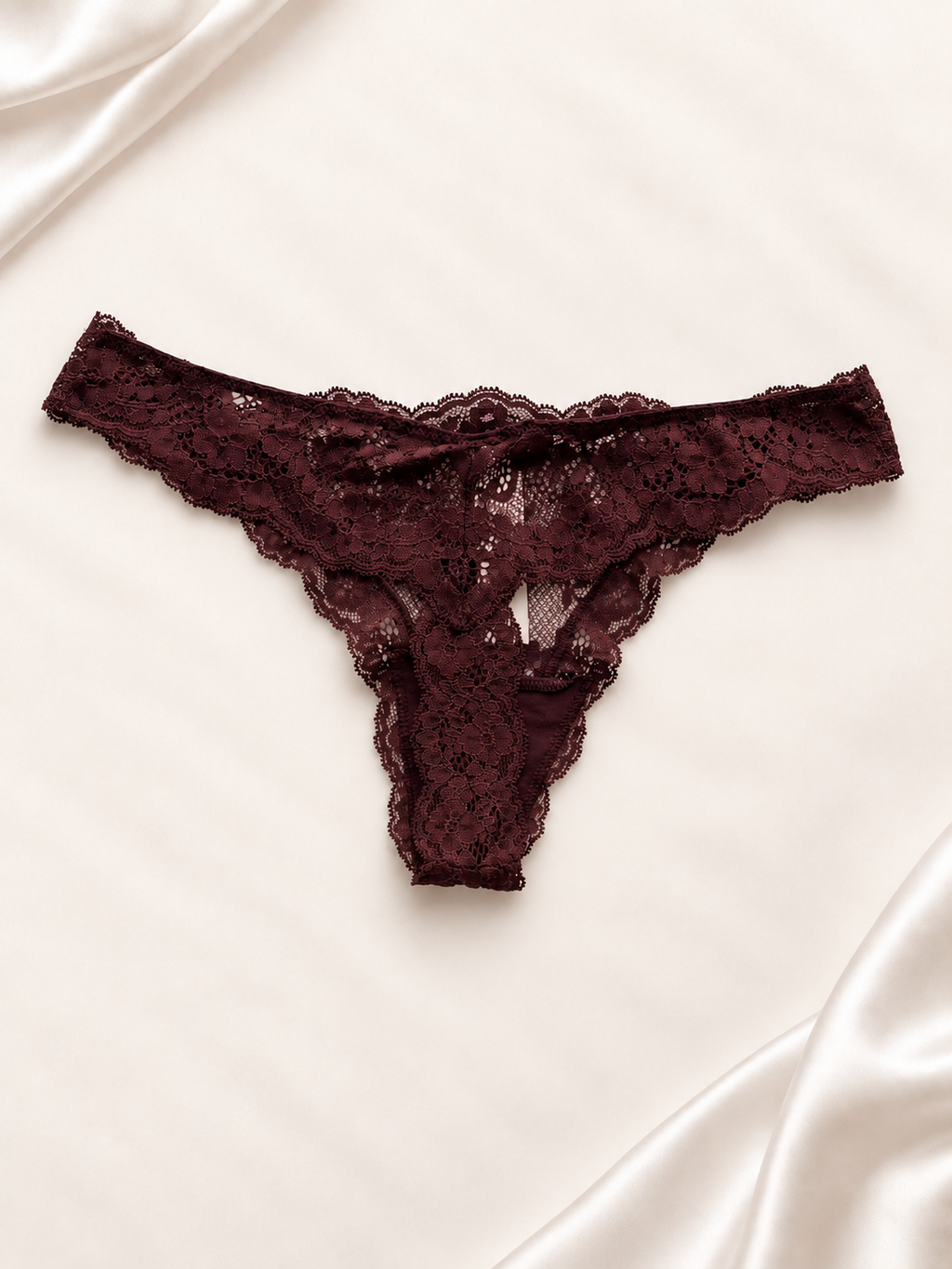 Panti V'S Bordó de encaje floral, vista posterior