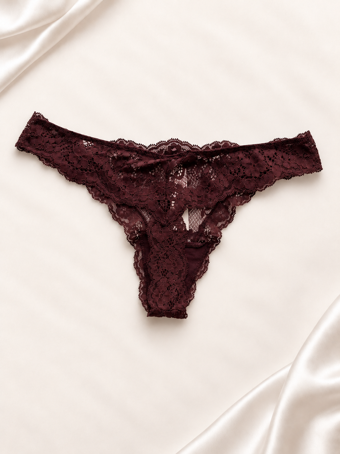 Panti V'S Bordó de encaje floral, vista posterior