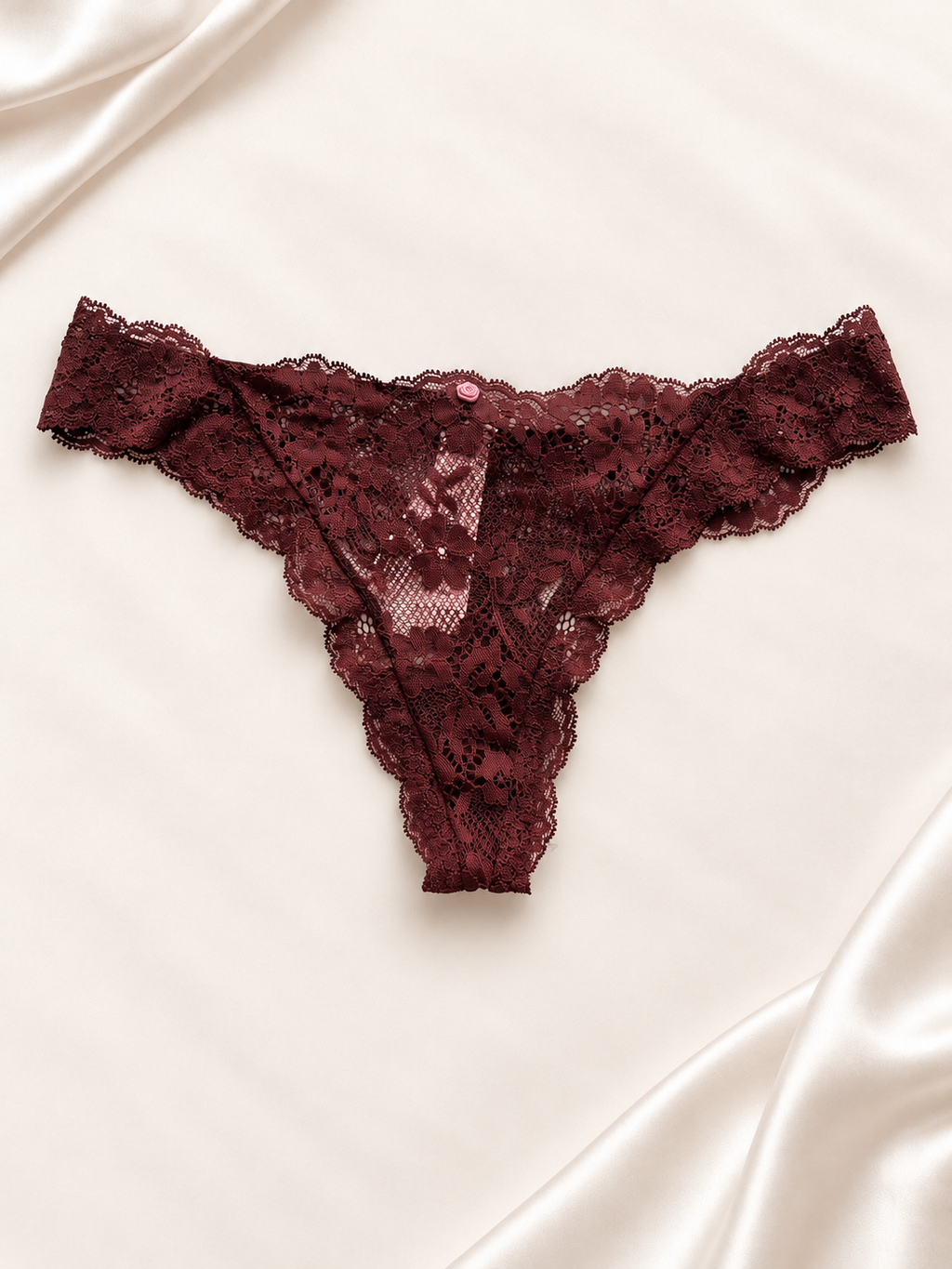 Panti V'S Bordó de encaje floral, vista frontal