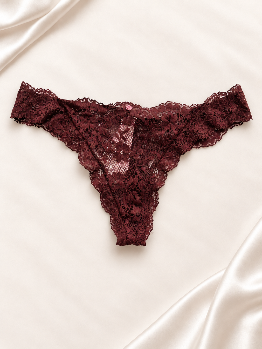 Panti V'S Bordó de encaje floral, vista frontal