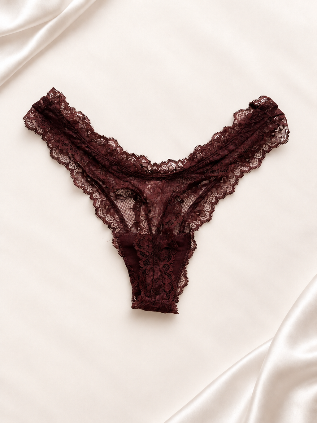 Panti V'S Bordó de encaje con laterales anchos, vista posterior