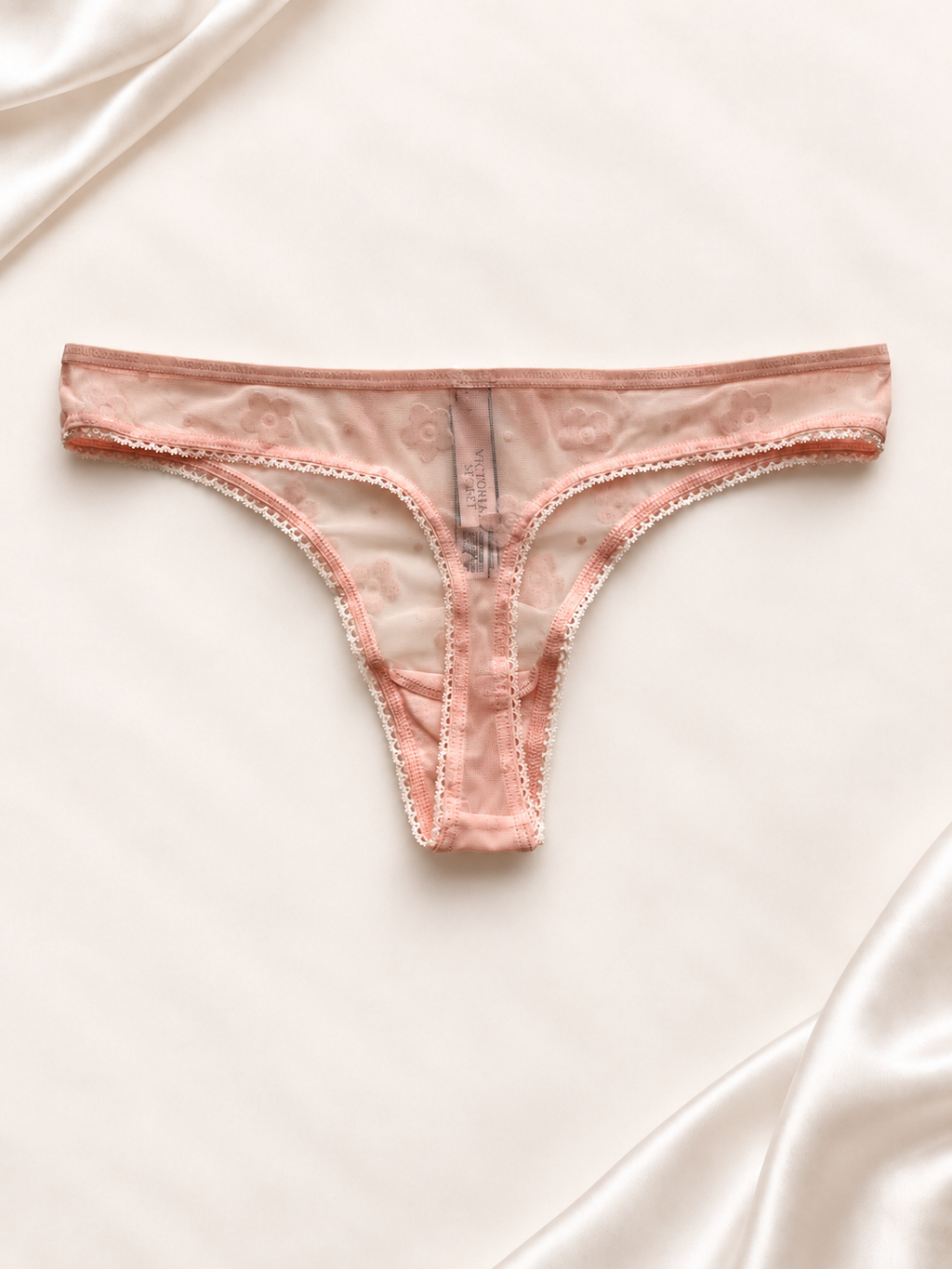 Panti V'S Rosa claro de encaje floral, vista posterior