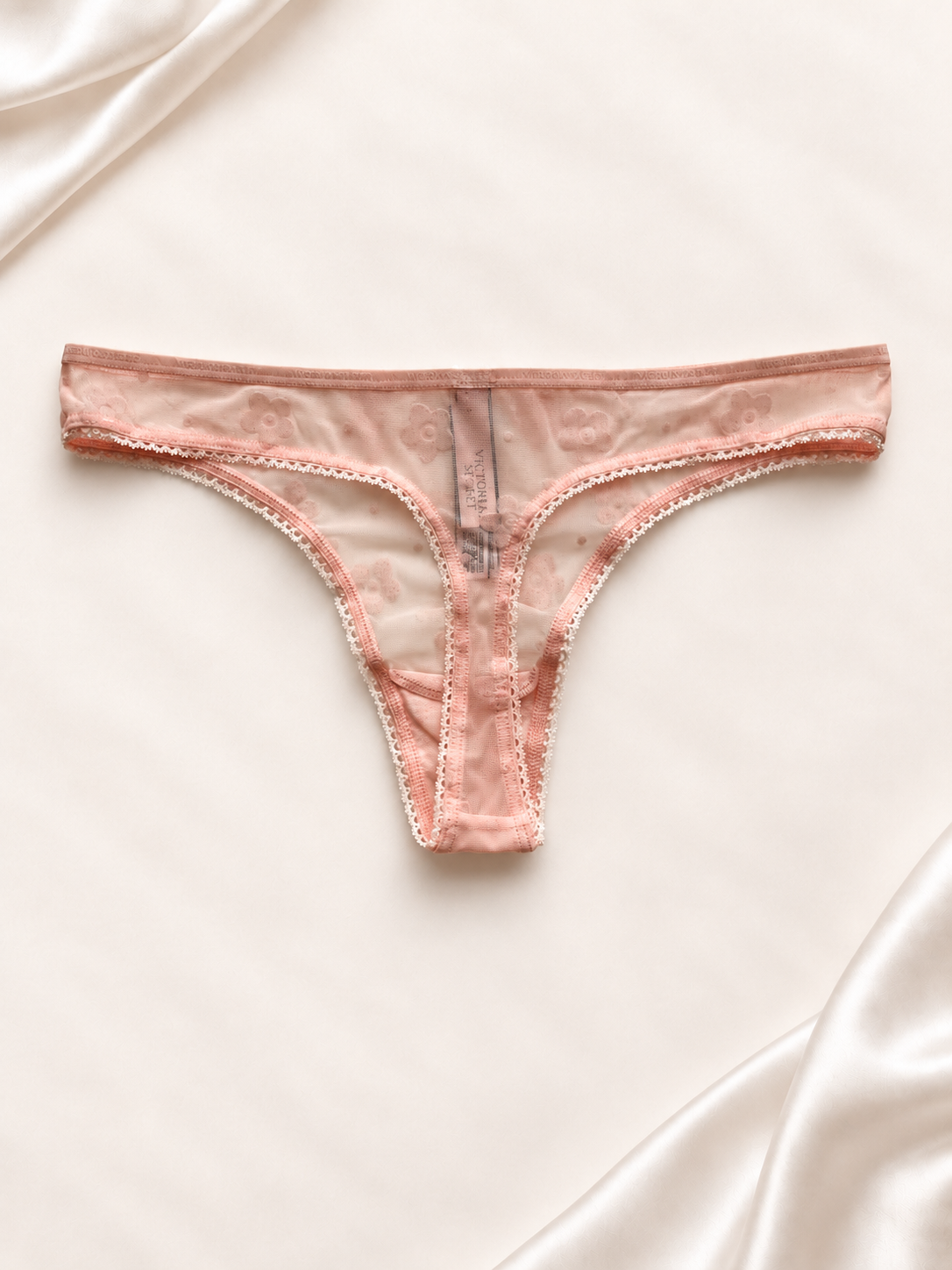 Panti V'S Rosa claro de encaje floral, vista posterior