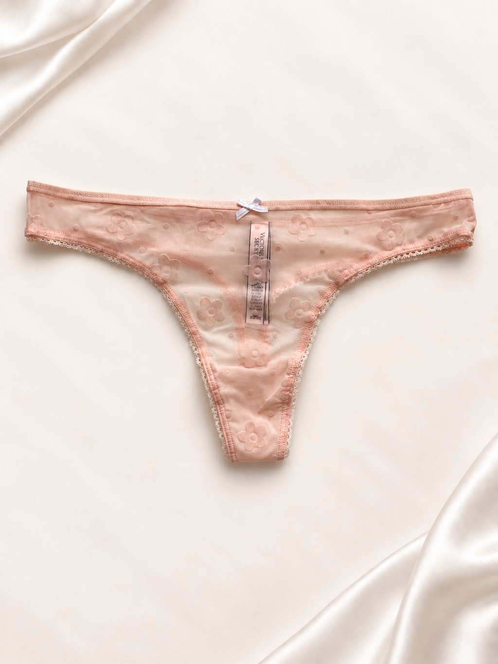Panti V'S Rosa claro de encaje floral, vista frontal
