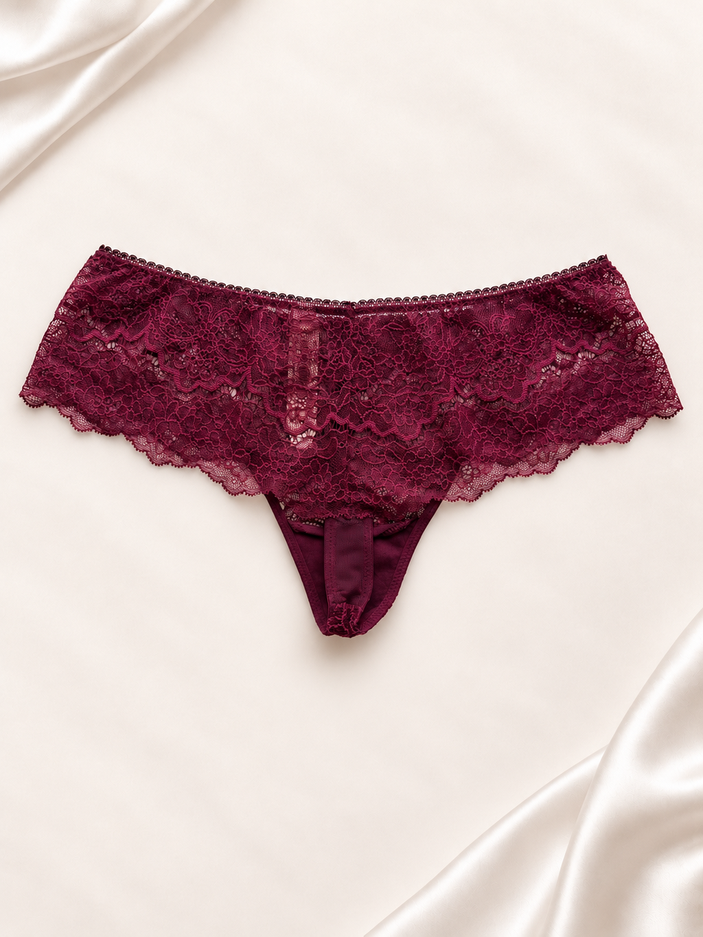 Panti V'S Bordó de encaje de corte short, vista posterior