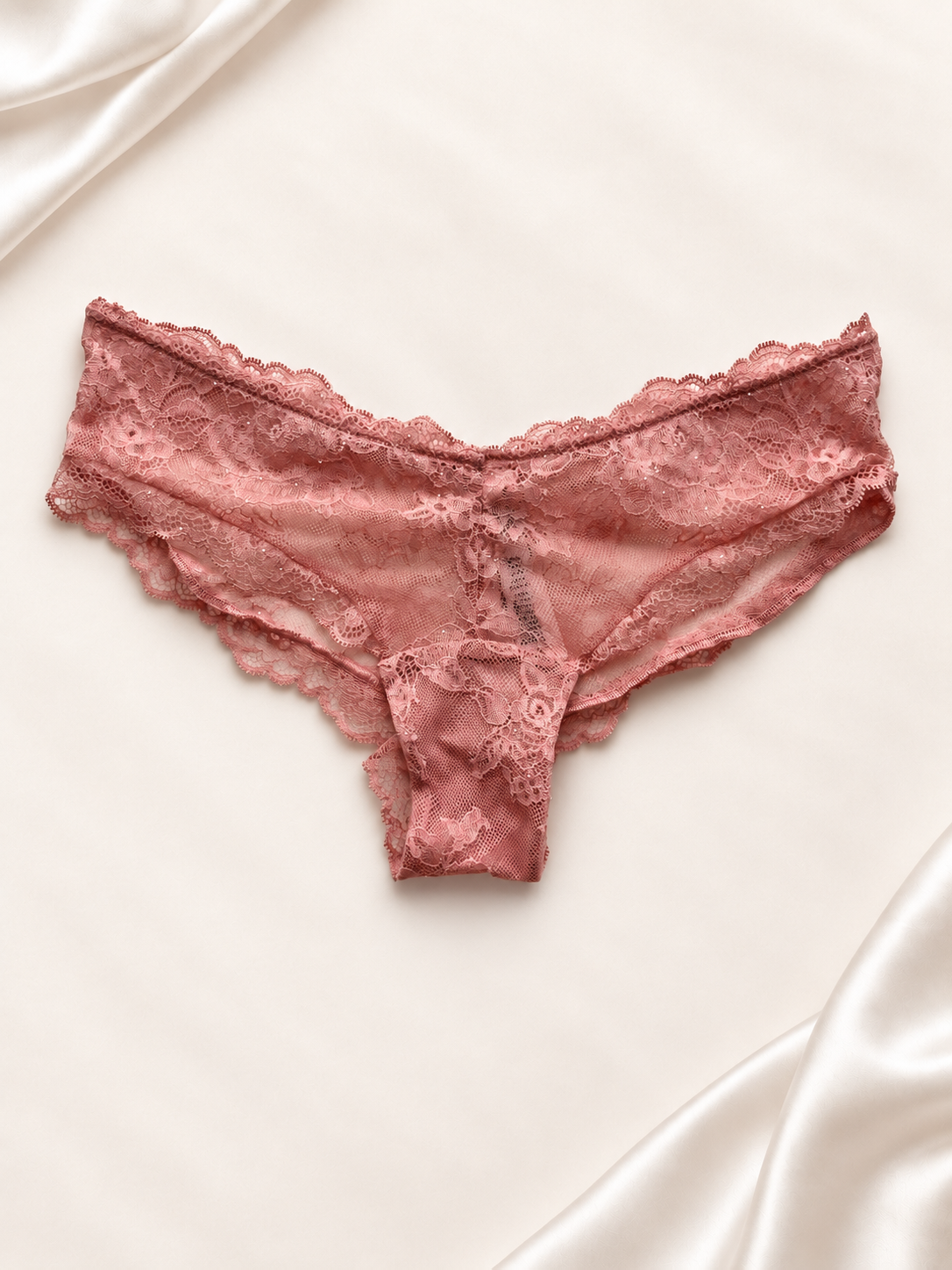 Panti V'S Rosa de encaje con laterales anchos, vista frontal