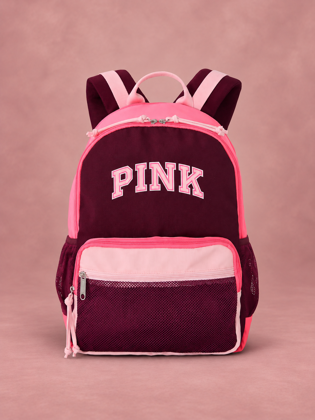 Frente de mochila PINK bordó con detalles rosa