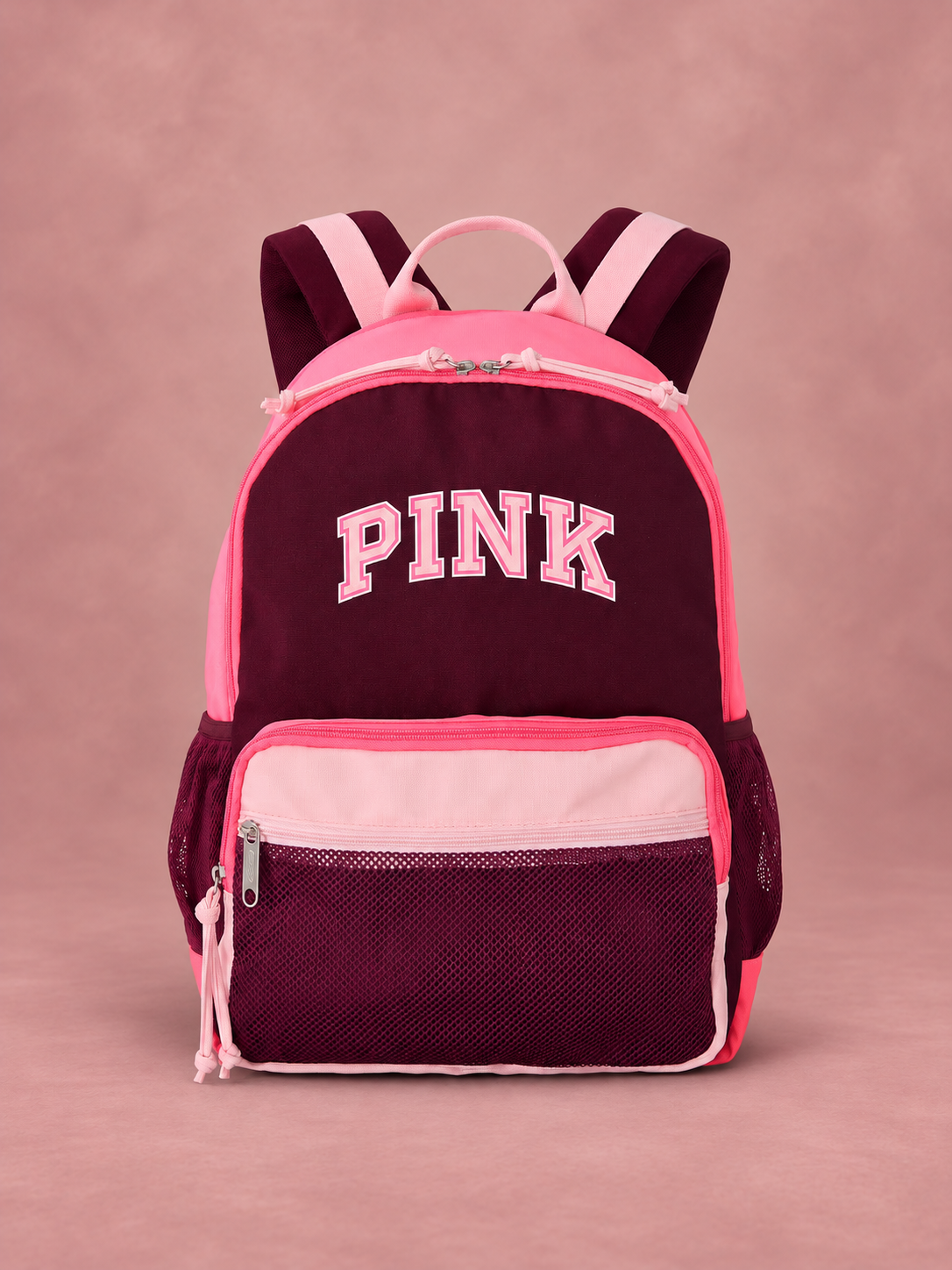 Frente de mochila PINK bordó con detalles rosa