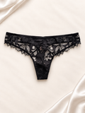 Panti V'S Negro de encaje floral, vista frontal