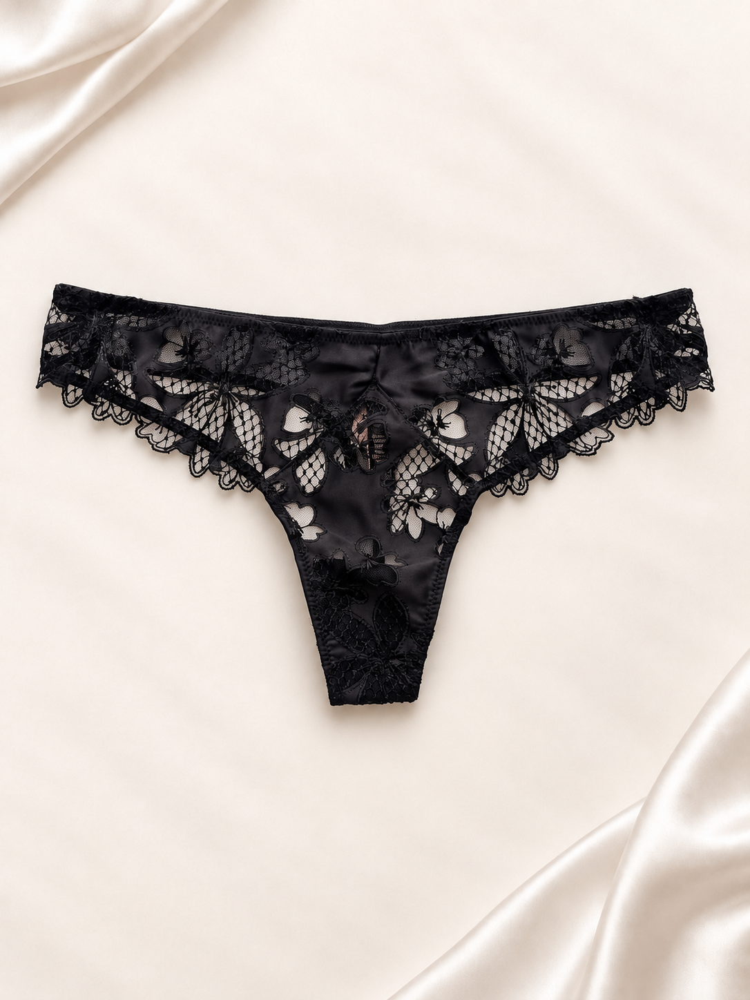 Panti V'S Negro de encaje floral, vista frontal