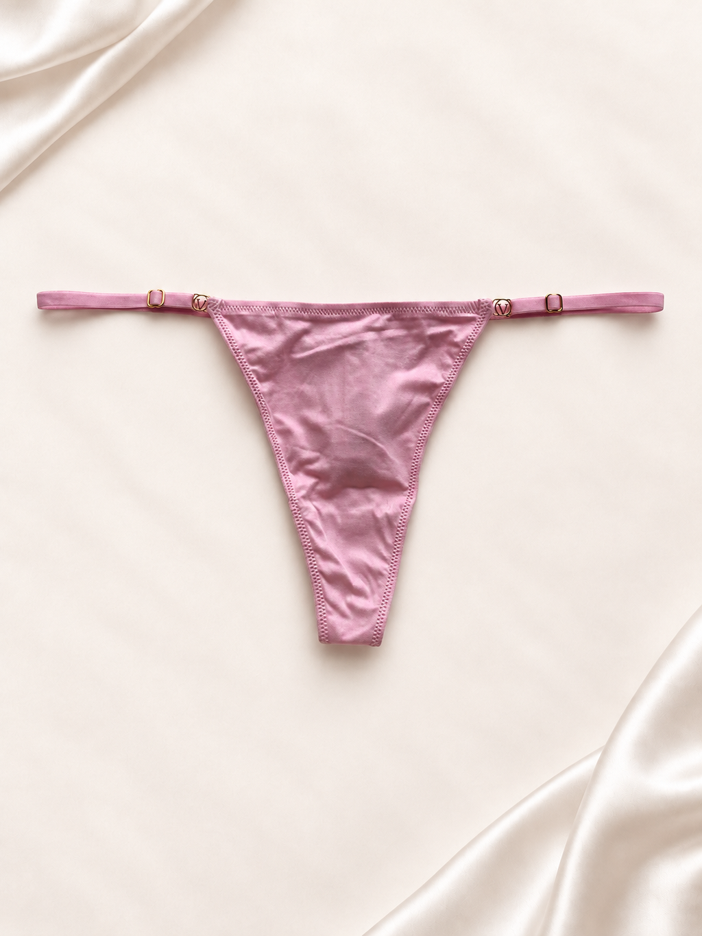 Panti V'S Rosa satinado de tiras finas, vista frontal