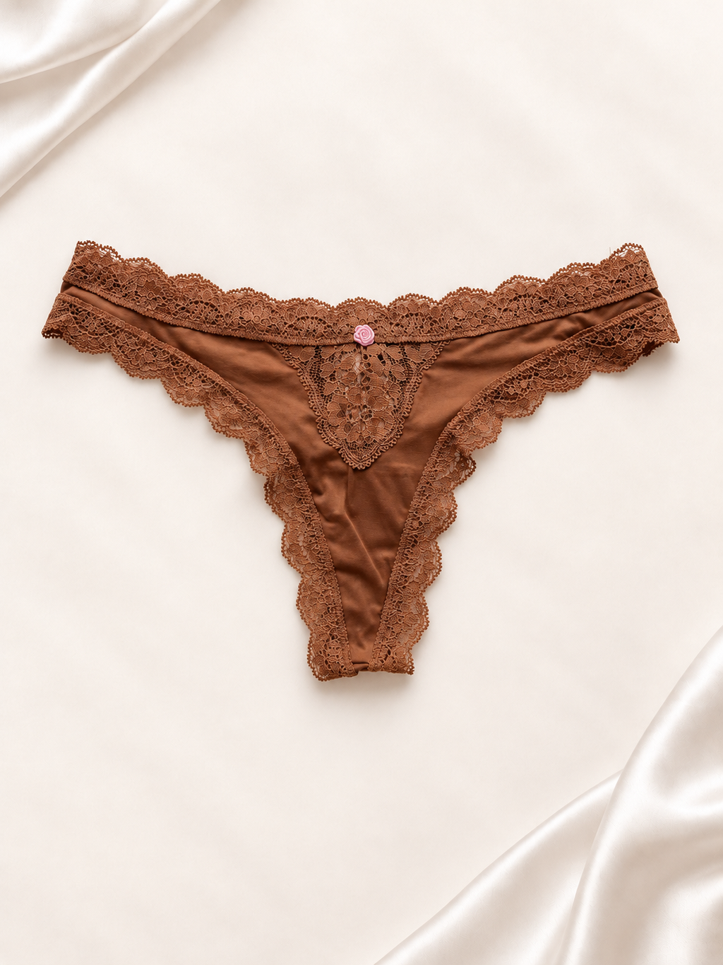 Panti V'S Café claro con encaje y moño, vista frontal