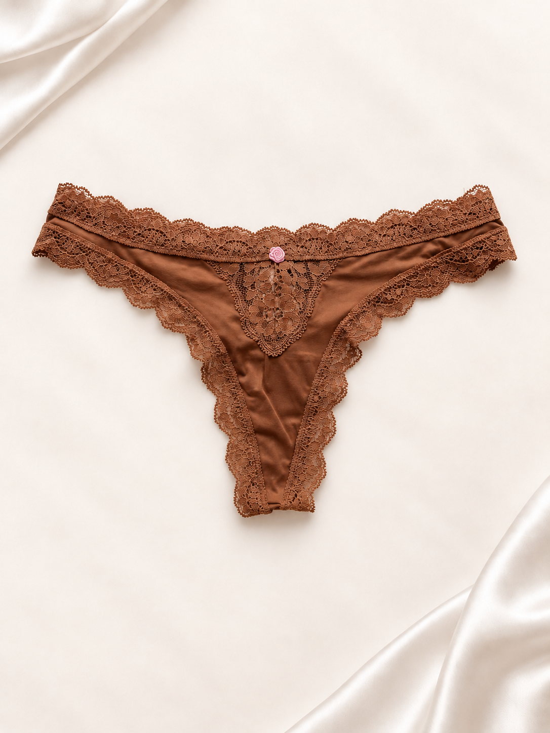 Panti V'S Café claro con encaje y moño, vista frontal